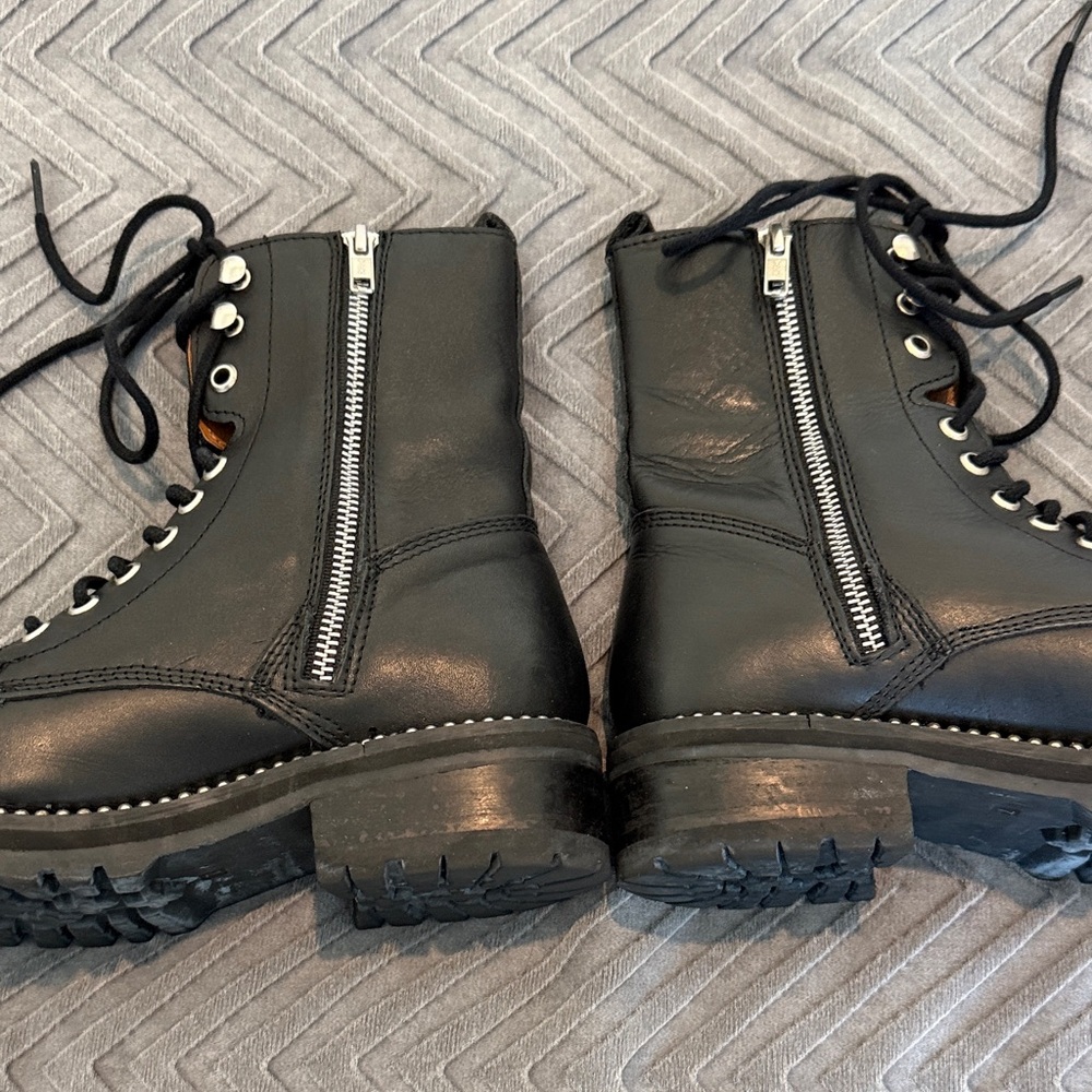 Aqua Black Leather Lace-Up Combat Boots - Picture 12 of 13